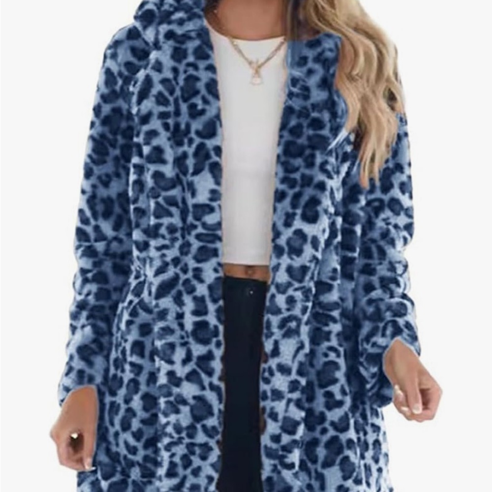 Amazon Women's Blue Leopard Teddy Jacket